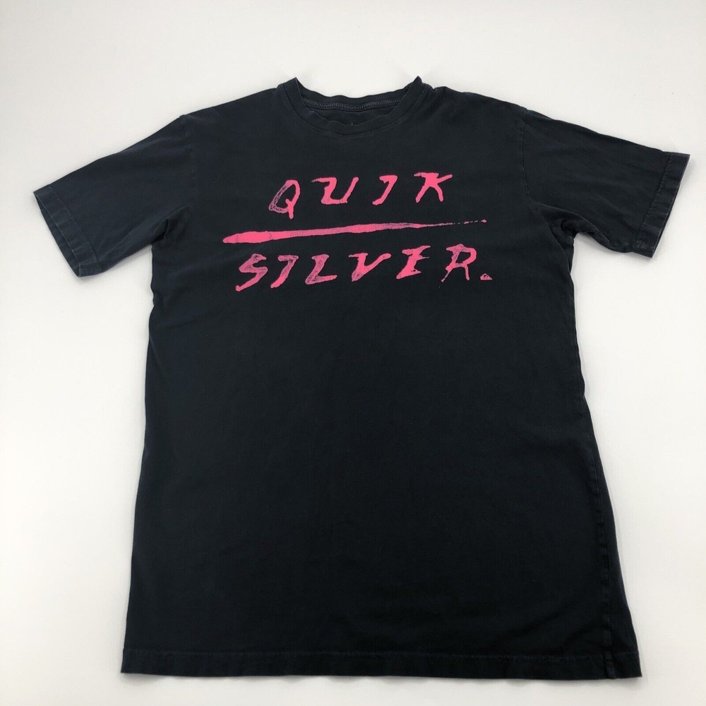 Y2K QuikSilver Mens T Shirt Medium Black Short Sleeve Crew Neck Surf Skate Logo